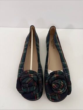 Taryn Rose Women's Plaid Flower Ballet Flats with Navy, Green, Red, Yellow, & Wt